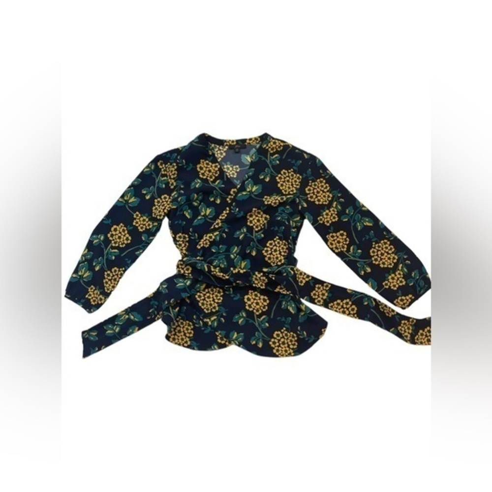 J. Crew  Fitted Wrap Shirt V-Neck Floral Long Sleeve Top SZ XS